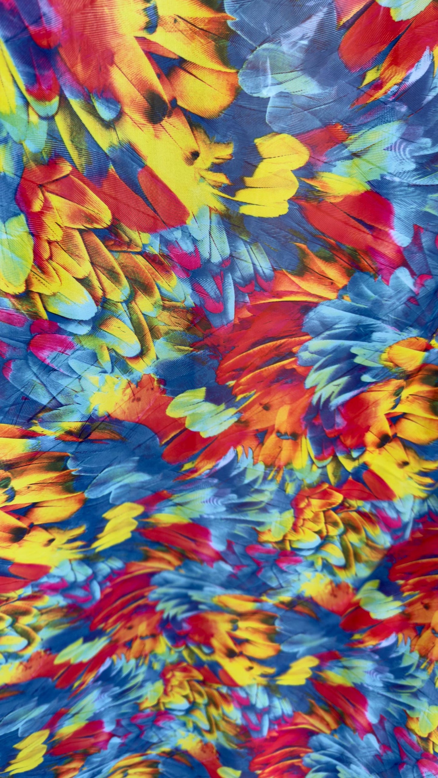 New Abstract Feathers design print on great quality of silky high multi chiffon non stretch 58/60” Sold by the YD. Ships worldwide