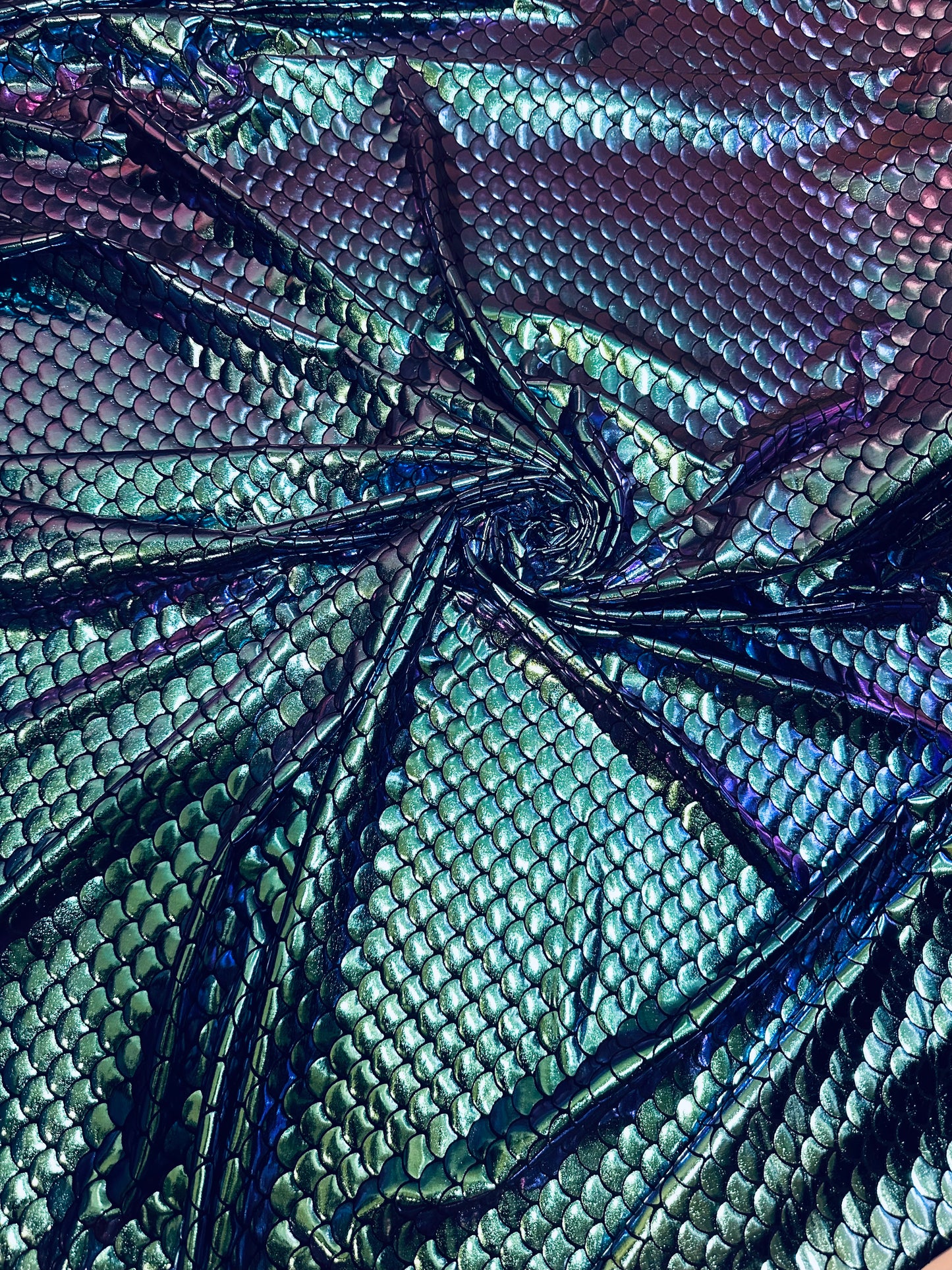 New Luxury Iridescent mermaid design purple/green hologram metallic nylon spandex high quality fabrics by AlexLAFabrics