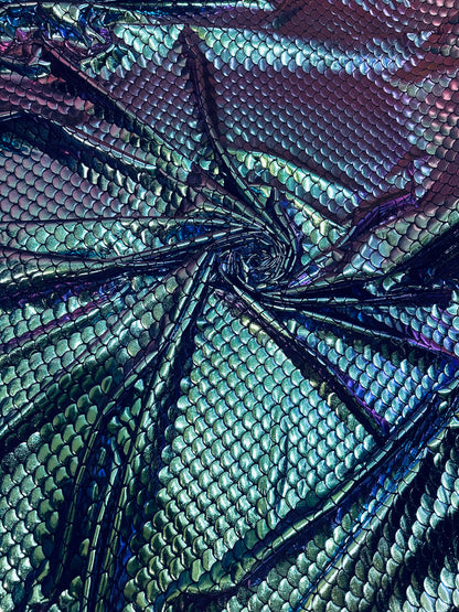 New Luxury Iridescent mermaid design purple/green hologram metallic nylon spandex high quality fabrics by AlexLAFabrics