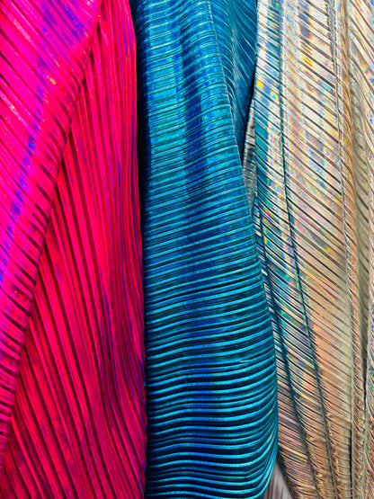 Deluxe Pleated Iridescent all over foil 2-way stretch High quality fabrics by AlexLAFabrics