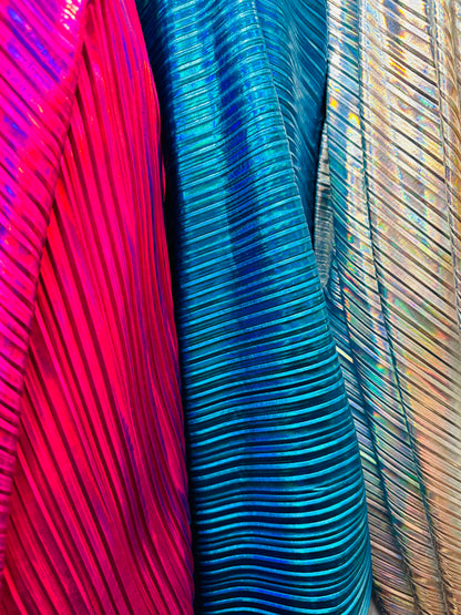 Deluxe Pleated Iridescent all over foil 2-way stretch High quality fabrics by AlexLAFabrics