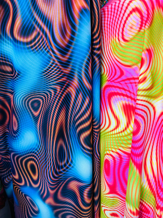 Modern Abstract Lava design print on great quality of nylon spandex 4-way stretch 58/60”