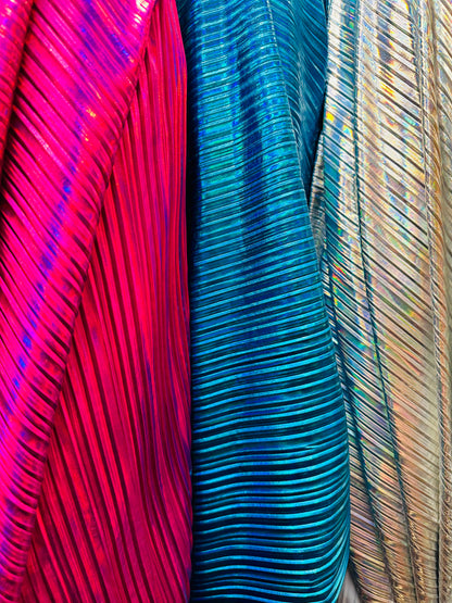 Deluxe Pleated Iridescent all over foil 2-way stretch High quality fabrics by AlexLAFabrics