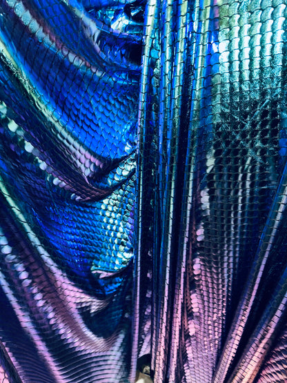 New Luxury Iridescent mermaid design purple/green hologram metallic nylon spandex high quality fabrics by AlexLAFabrics