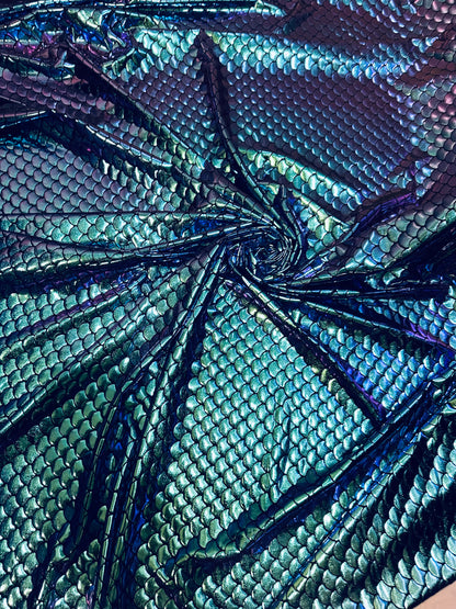 New Luxury Iridescent mermaid design purple/green hologram metallic nylon spandex high quality fabrics by AlexLAFabrics