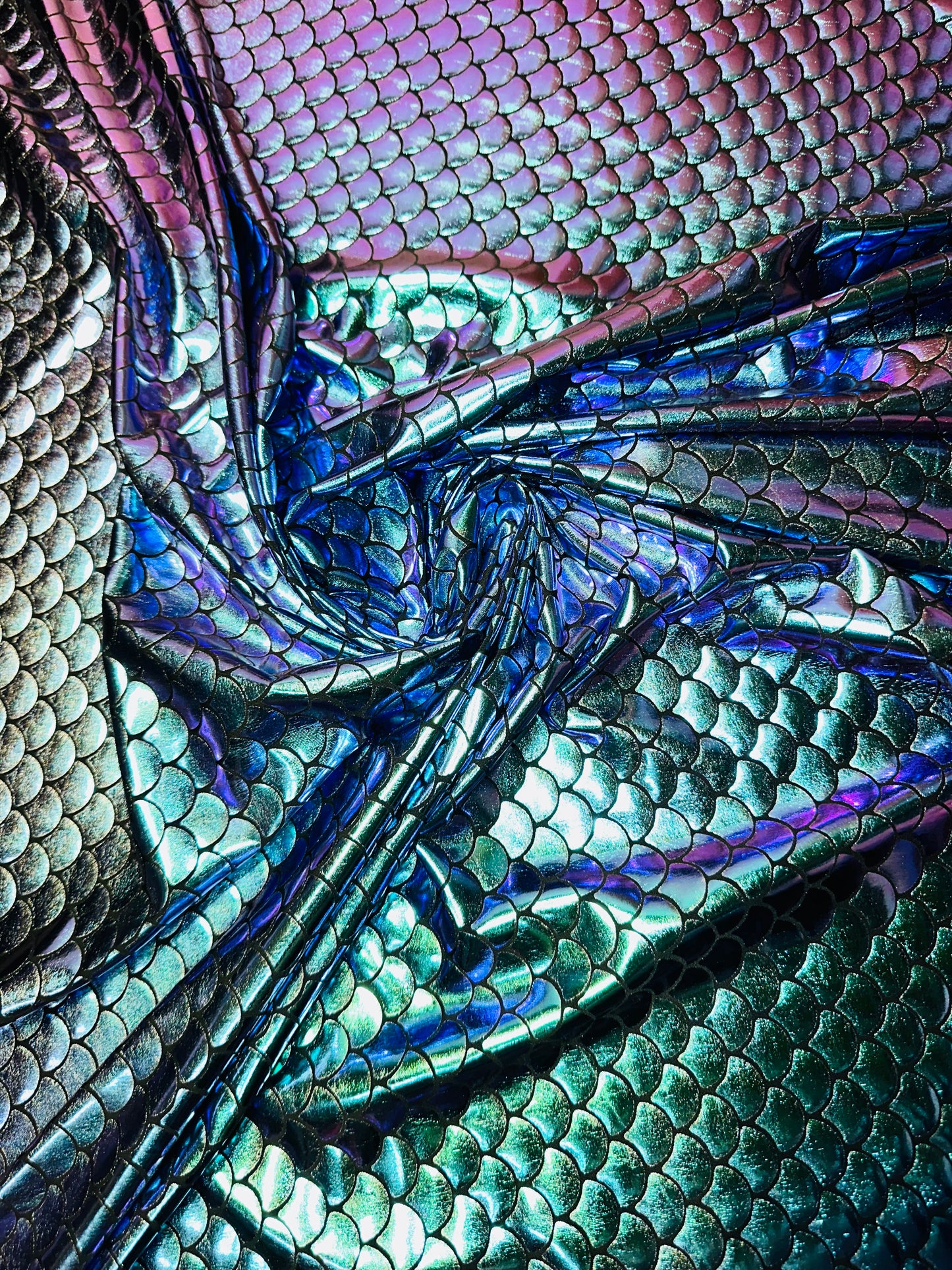 New Luxury Iridescent mermaid design purple/green hologram metallic nylon spandex high quality fabrics by AlexLAFabrics