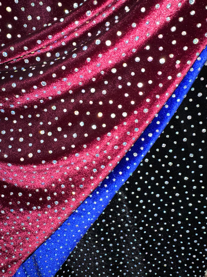 Luxury Rhinestone on stretch velvet 4-way stretch 58/60”