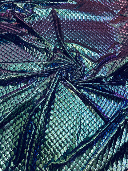 New Luxury Iridescent mermaid design purple/green hologram metallic nylon spandex high quality fabrics by AlexLAFabrics