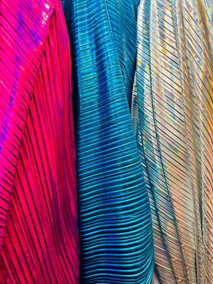 Deluxe Pleated Iridescent all over foil 2-way stretch High quality fabrics by AlexLAFabrics