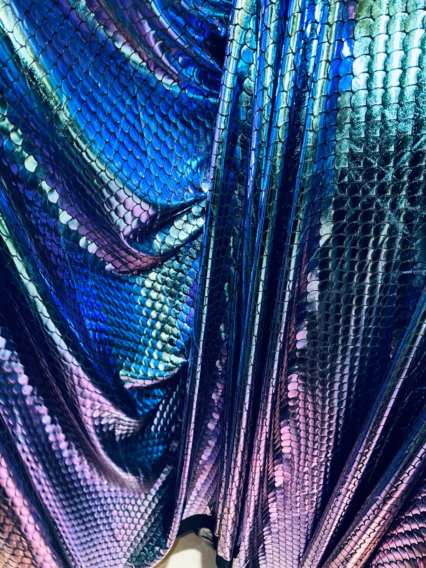 New Luxury Iridescent mermaid design purple/green hologram metallic nylon spandex high quality fabrics by AlexLAFabrics