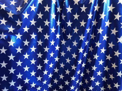 BIG STAR blue/white foggy foil design on nylon spandex 4way stretch 58/60" sold by the yd. Ships worldwide from Los Angeles California USA