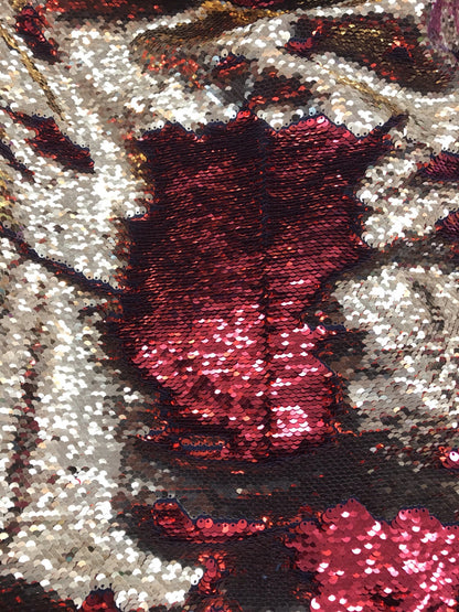 Reversible flip up sequins red/gold 5mm sequins on spandex base 58/60" sold by the yd. Ships worldwide from Los Ángeles California USA