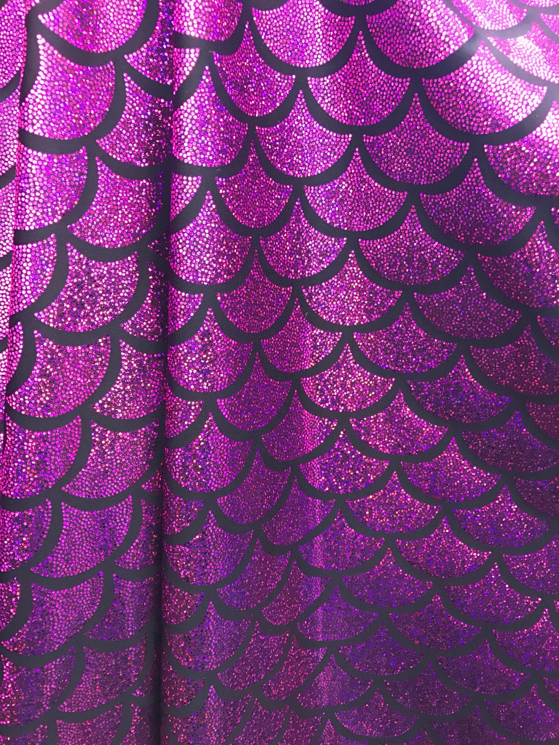 Mermaid design big jumbo size metallic foil on nylon spandex 4way Stretch 58/60" sold by the  YD. Ships worldwide from Los Angeles CA, USA