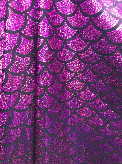 Mermaid design big jumbo size metallic foil on nylon spandex 4way Stretch 58/60" sold by the  YD. Ships worldwide from Los Angeles CA, USA