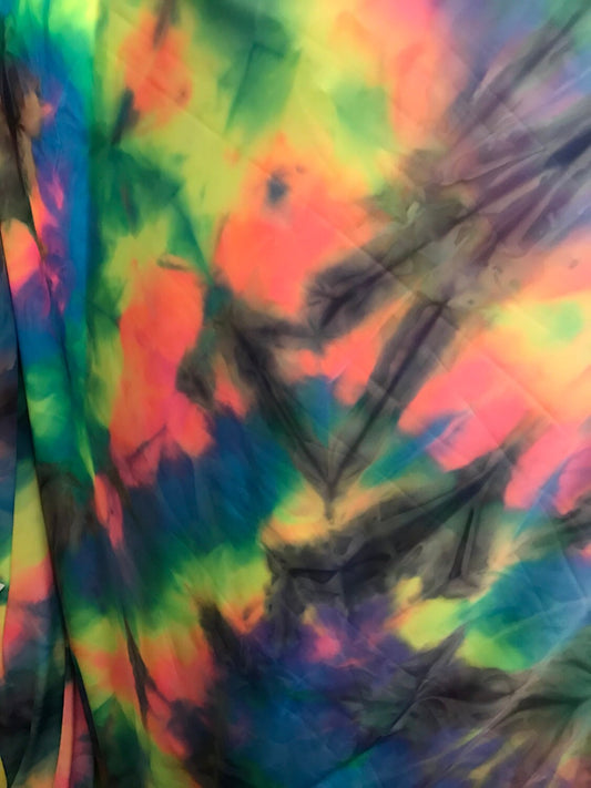 New tie dye nylon spandex 4way Stretch multicolor 58/69" sold by the yd. ships worldwide from Los Angeles California USA