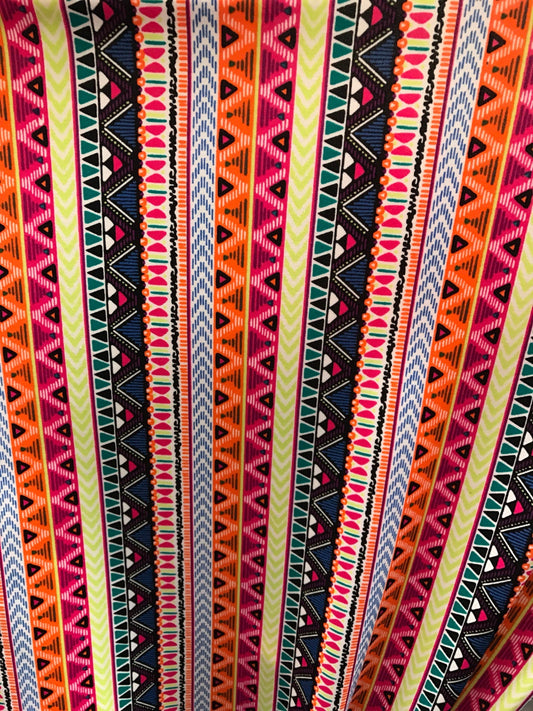 Aztec design multicolor on nylon spandex 4way Stretch 58/60" Sold by the yd. Ships worldwide from Los Angeles California USA