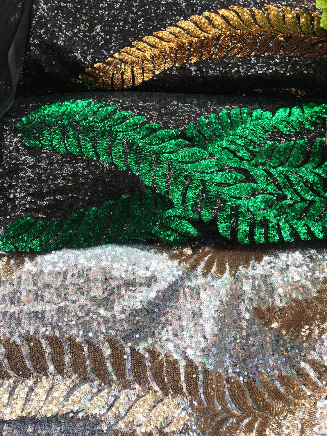 Long leaf design 2tone glitz Sequins on mesh base 58/60" Sold by the yd ships worldwide from Los Angeles CA USA