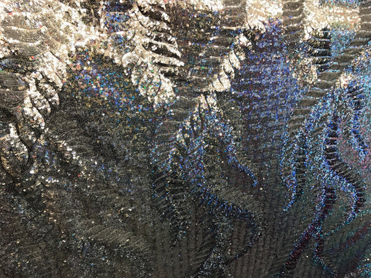 Long leaf design 2tone glitz Sequins on mesh base 58/60" Sold by the yd ships worldwide from Los Angeles CA USA