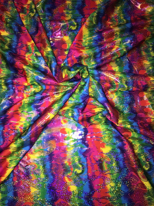 Hot Flame hologram poly Spandex 80%poly;20 Span 58/60" Sold by the Yd. Ships worldwide from Los Angeles California USA