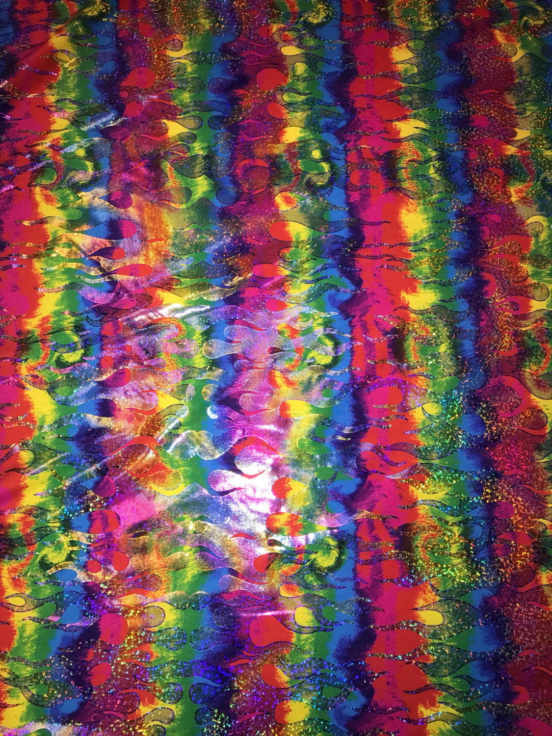 Hot Flame hologram poly Spandex 80%poly;20 Span 58/60" Sold by the Yd. Ships worldwide from Los Angeles California USA