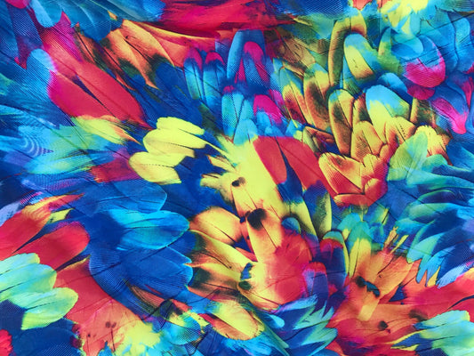 Feathers design print on nylon spandex with clear foil 4way Stretch 58/60" Sold by the YD. Ships worldwide from Los Angeles California USA