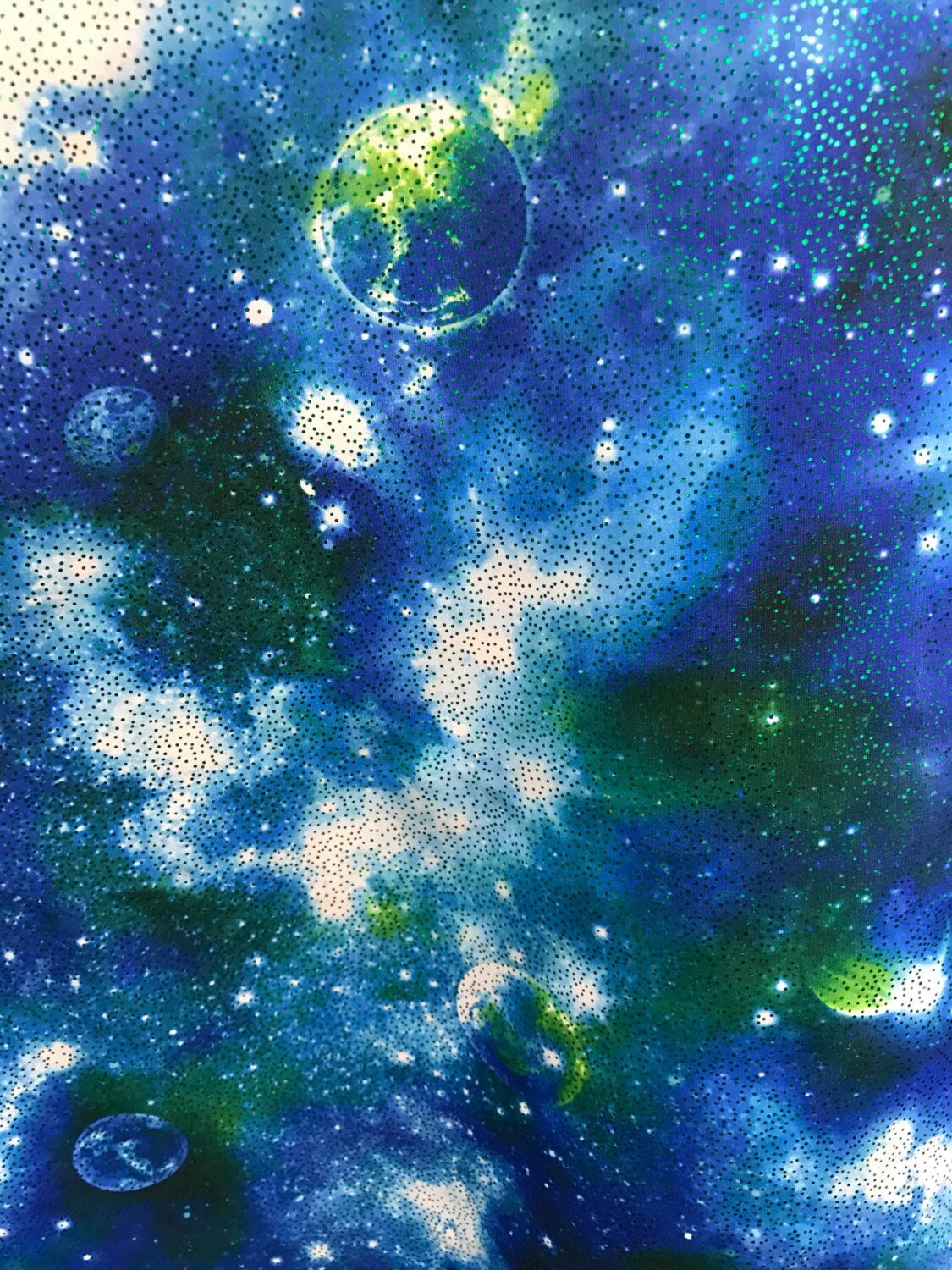 Galaxy on nylon spandex with glitter all over 58/60" 4way stretch Sold by the yd ships worldwide from Los Angeles California USA