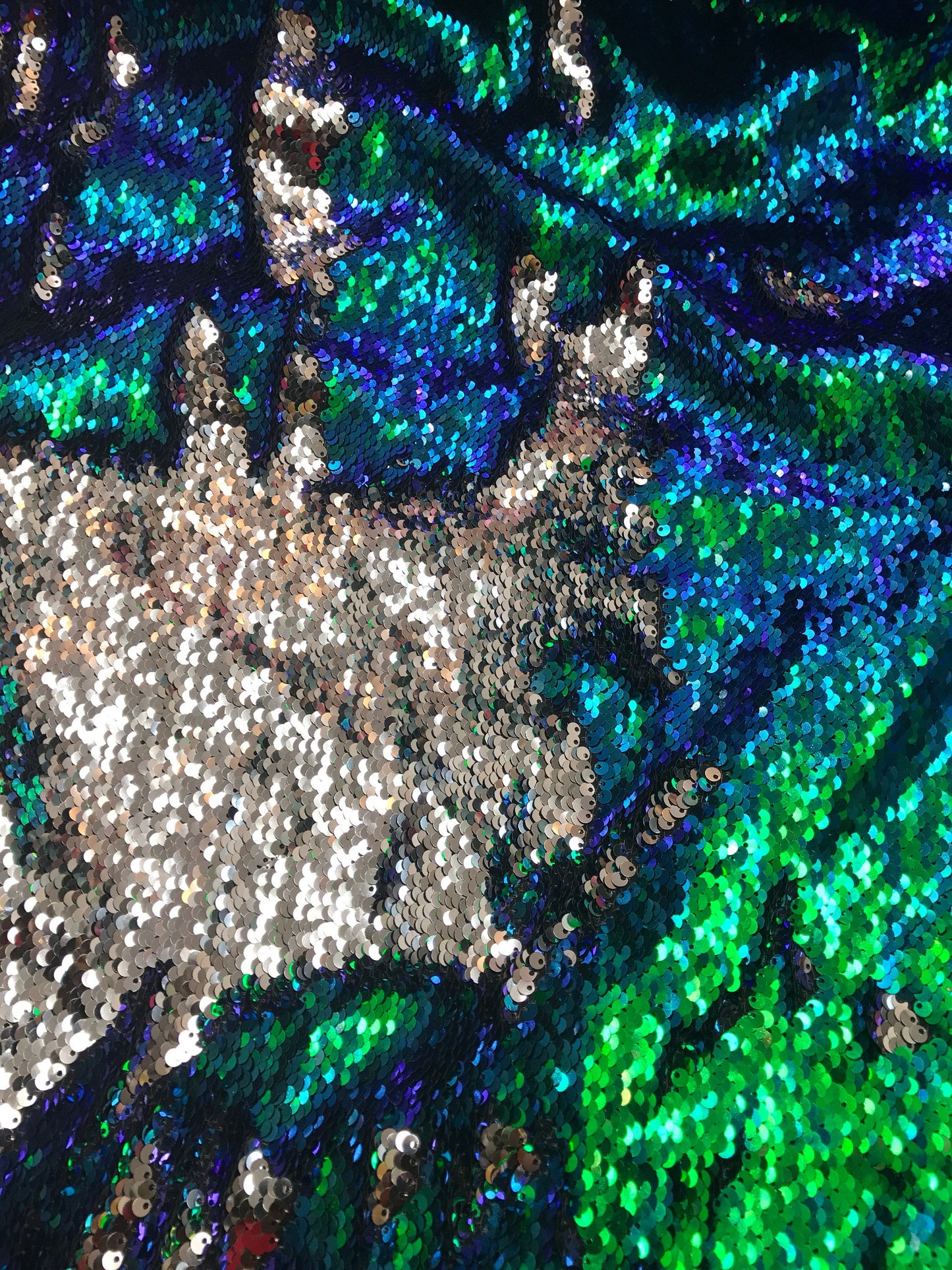 NEW mermaid sequins flip up on spandex base 2 way stretch 58/60" Sold by the YD. Ships worldwide from Los Angeles California USA