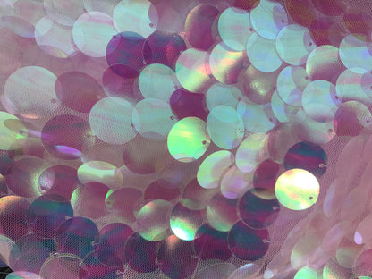 NEW iridescent pink big paillette sequins on stretch mesh 2way 58/60" Sold by the YD. Ships worldwide from Los Angeles California USA