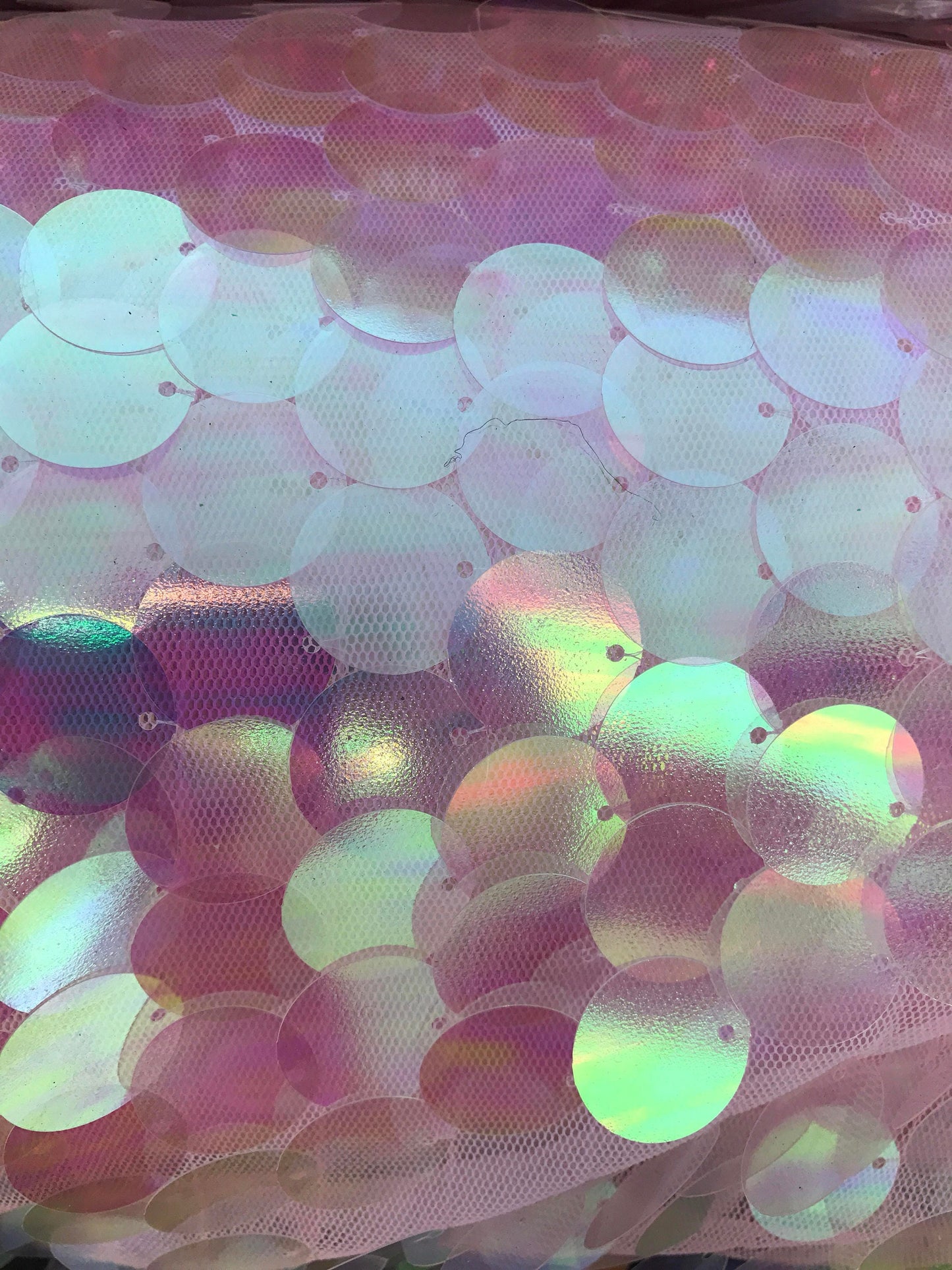 NEW iridescent pink big paillette sequins on stretch mesh 2way 58/60" Sold by the YD. Ships worldwide from Los Angeles California USA