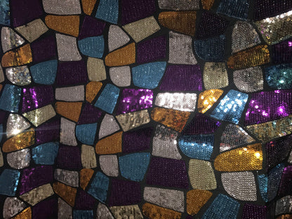 NEW Sequins patch design multicolor on spandex base 2way stretch 58/60" Sold by the YD. Ships worldwide from Los Angeles California USA