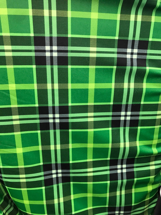 NEW Plaid green design print on nylon spandex 4way stretch 58/60" Sold by the YD. Ships worldwide from Los Angeles California USA.