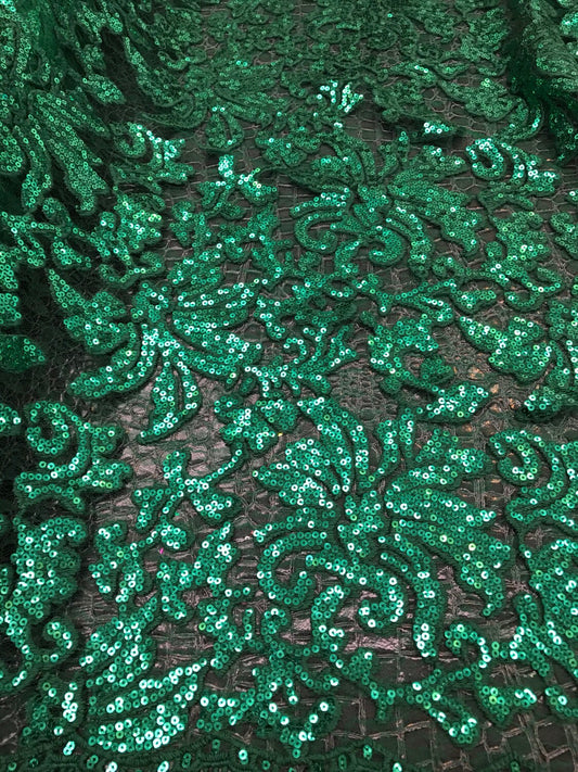 Embroidered lace kelly green BEYONCE design 2way Stretch 55/56" Sold by the yd. Ships worldwide from Los Angeles California USA