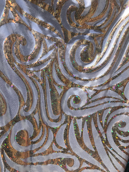 NEW Swirl metallic Hologram design on nylon spandex 4way Stretch 58/60" Sold by the YD. Ships worldwide from Los Angeles California USA