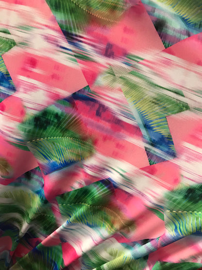 Hawaiian print on nylon spandex 4way Stretch 58/60" Sold by the YD. Ships worldwide from Los Ángeles California USA.