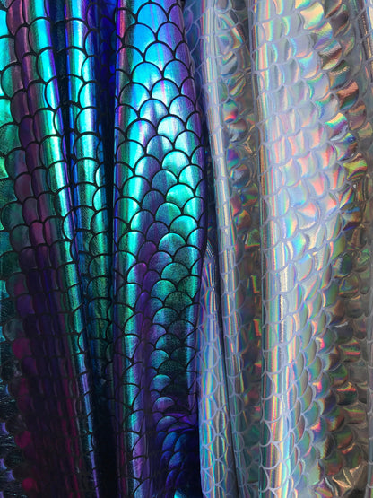 Mermaid Iridescent fish scales hologram metallic on nylon spandex 4way Stretch 58/60" Sold by the YD. Ships worldwide from Los Angeles CA