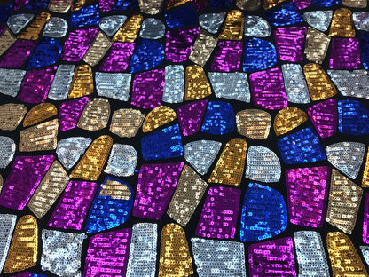 Multicolor pach sequins on spandex base 2way stretch 58/60" Sold by the YD. Ships worldwide from Los Angeles California USA.