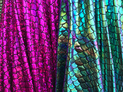 Mermaid design Hologram metallic fish scales on nylon spandex 4way Stretch 58/60" Sold by the YD. Ships worldwide from Los Angeles CA USA