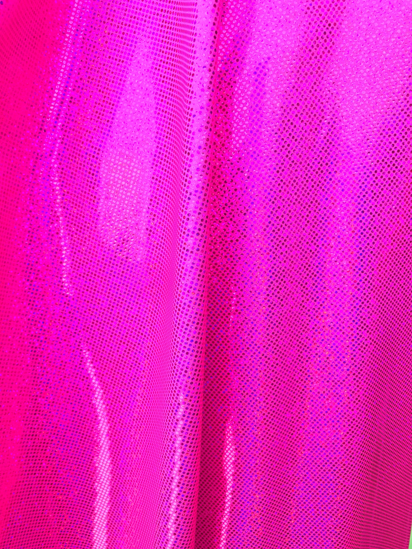 Hologram metallic dots hot pink fushia nylon spandex 4way stretch 58/60" Sold by the YD. Ships worldwide from Los Angeles California USA