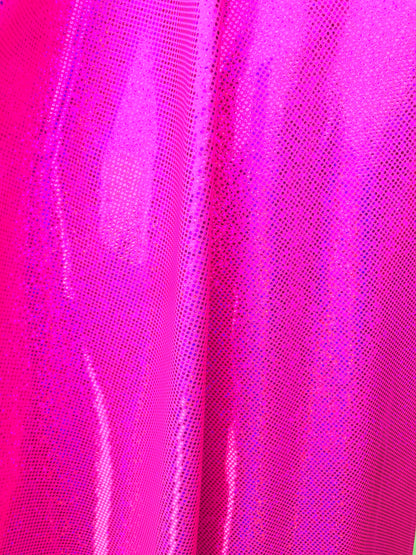 Hologram metallic dots hot pink fushia nylon spandex 4way stretch 58/60" Sold by the YD. Ships worldwide from Los Angeles California USA