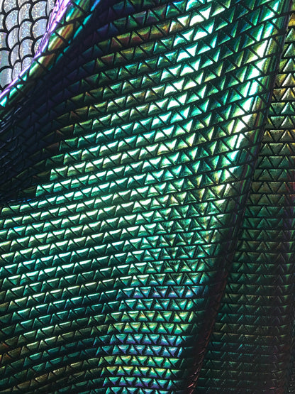 NEW Iridescent green triangle design metallic spandex 4way Stretch 58/60" Sold by the YD. Ships worldwide from Los Angeles California USA.