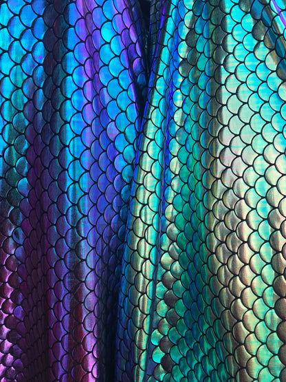 Iridescent mermaid foil fish scales nylon spandex 4way Stretch 58/60" Sold by the YD. Ships worldwide from Los Ángeles California USA