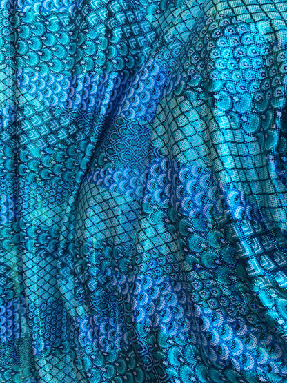 NEW peacock design nylon spandex Hologram spandex 4way Stretch 58/60" Sold bu the YD. Ships worldwide from Los Angeles California USA