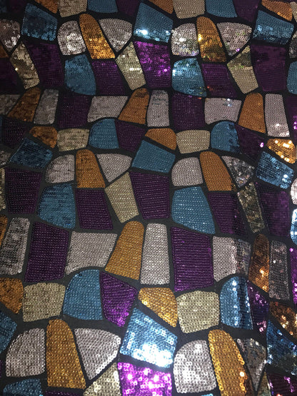 NEW Sequins patch design multicolor on spandex base 2way stretch 58/60" Sold by the YD. Ships worldwide from Los Angeles California USA