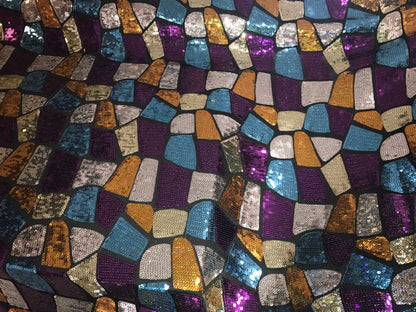 NEW Sequins patch design multicolor on spandex base 2way stretch 58/60" Sold by the YD. Ships worldwide from Los Angeles California USA