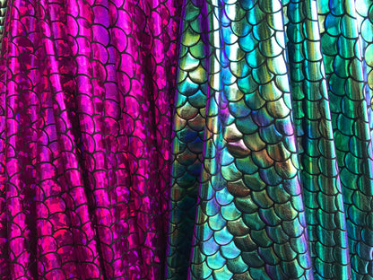 Mermaid design Hologram metallic fish scales on nylon spandex 4way Stretch 58/60" Sold by the YD. Ships worldwide from Los Angeles CA USA