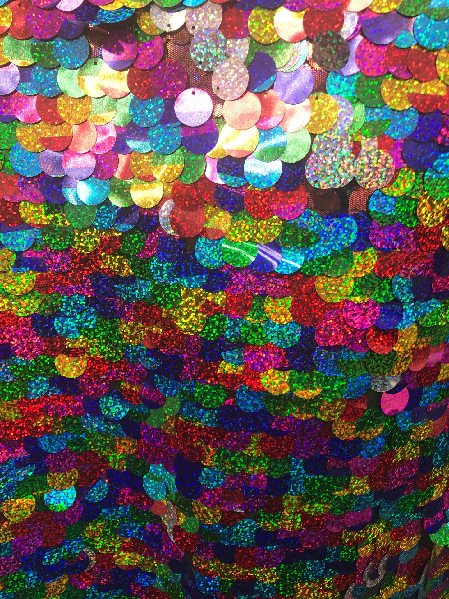 Multicolor paillette Sequins 20mm on stretch mesh 2way stretch 58/60" Sold by the YD. Ships worldwide from Los Angeles California USA