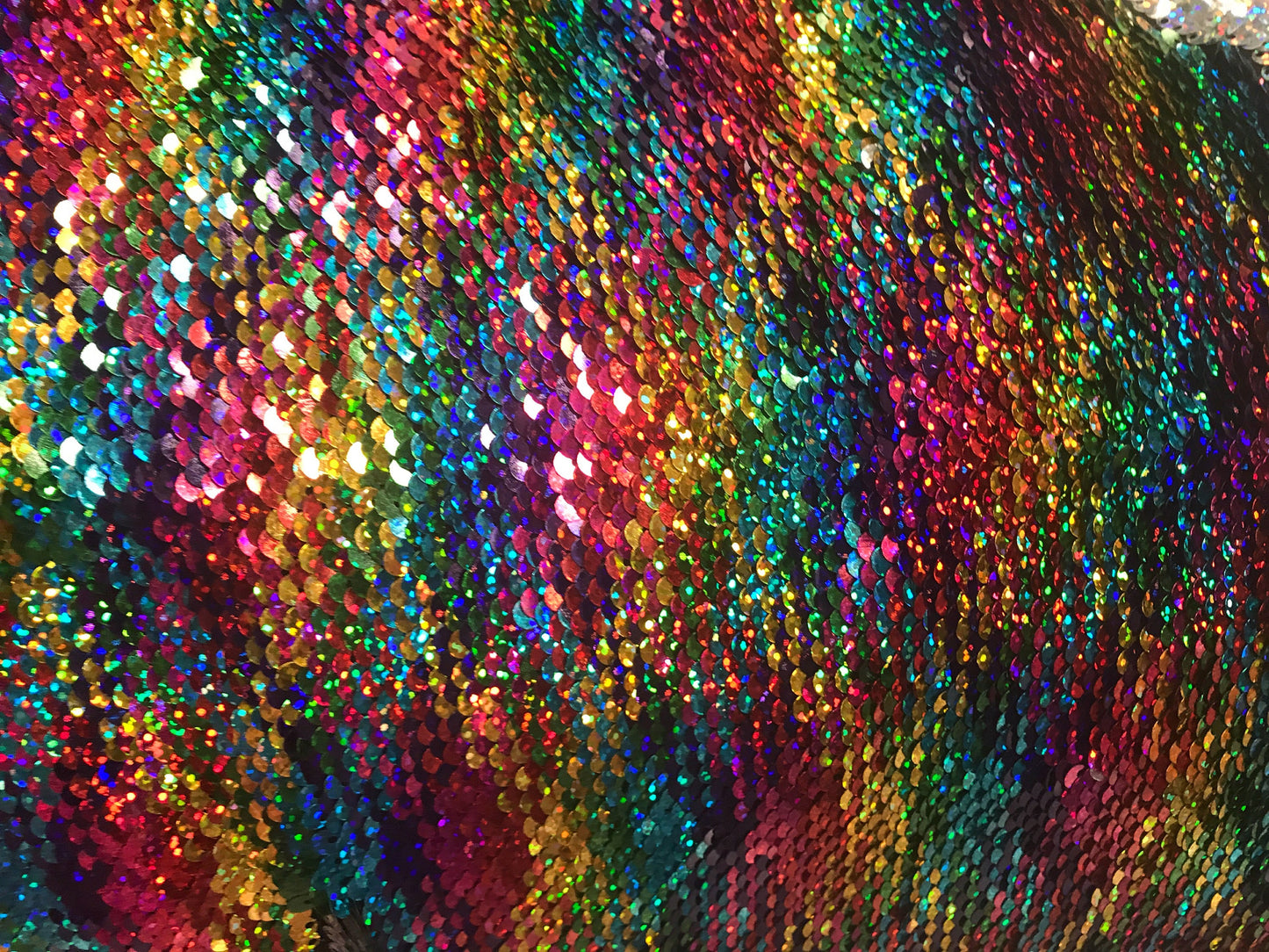 New flip up sequins diamond design multicolor 2tone reversible sequins on spandex base 2way stretch 58/60" Sold by the YD. Ships worldwide.