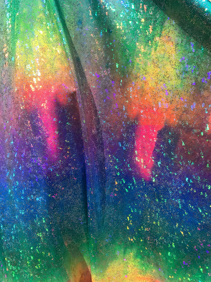 NEW Tie dye Hologram foil nylon spandex 4way stretch 58/60" Sold by the YD. Ships worldwide from Los Angeles California USA