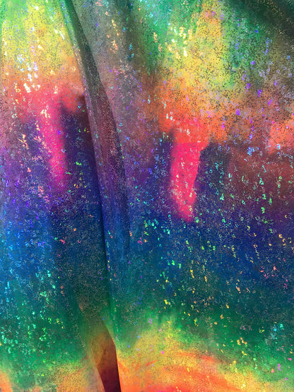 NEW Tie dye Hologram foil nylon spandex 4way stretch 58/60" Sold by the YD. Ships worldwide from Los Angeles California USA