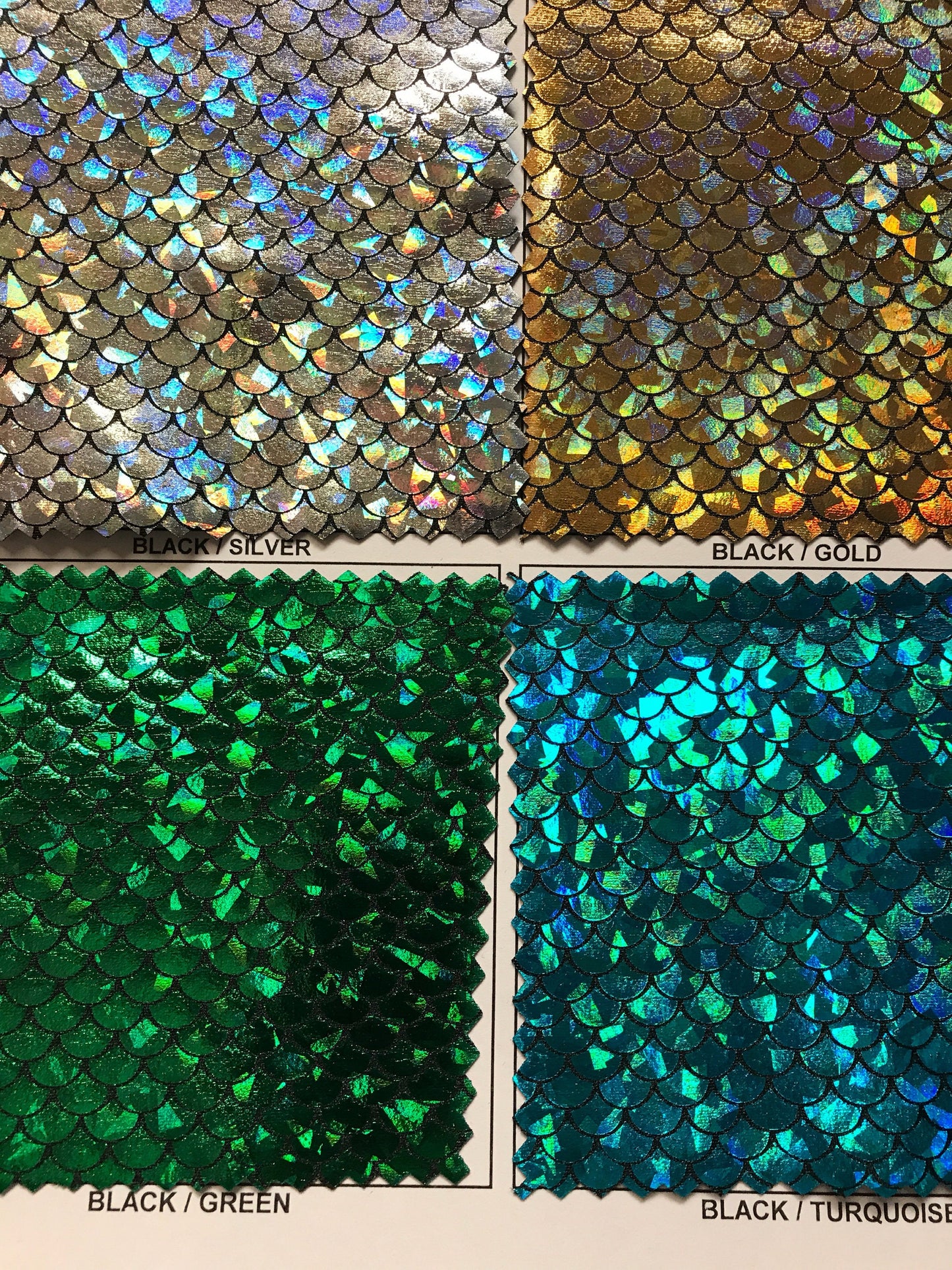 Fish scale small size mermaid hologram foil on nylon spandex 4way stretch 58/60" Sold by the YD. Ships worldwide from Los Angeles California